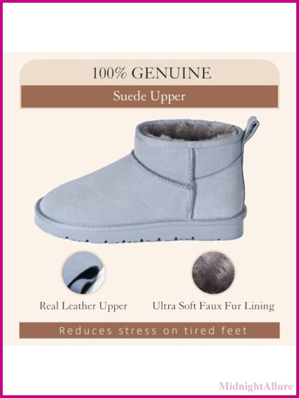 Genuine Suede Ankle Winter Snow Boots Faux Fur Lined - Picture 3 of 6